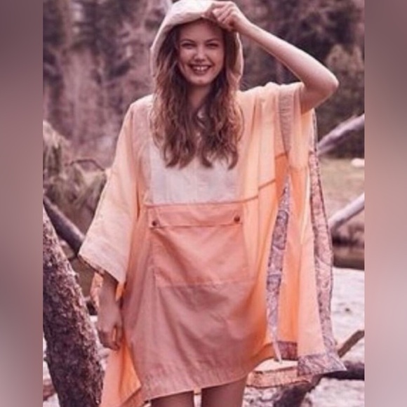 Free People hooded Colorblocked Rain Poncho Parka Jacket - Picture 10 of 10
